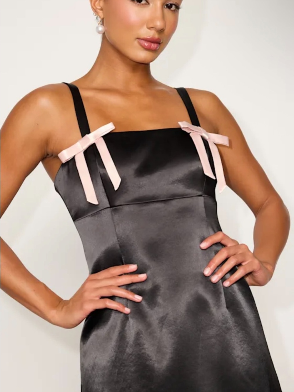 Lulus Black Satin Bow Mini Dress